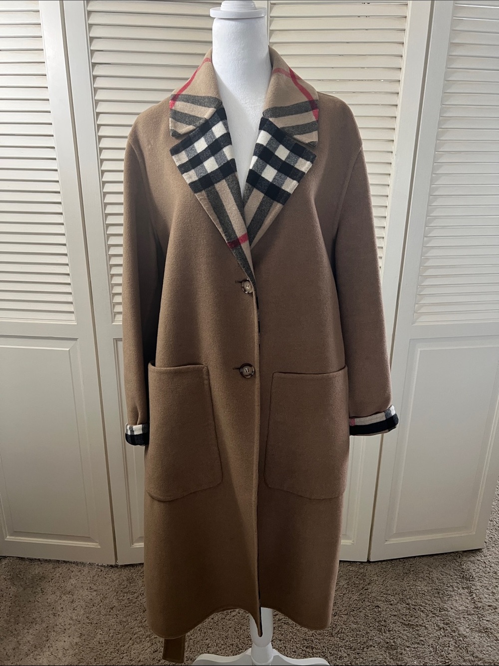 Authentic Burberry Woman’s Reversible Wool Coat.